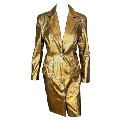 Pre-owned Versace S/s 2005 Runway Leather Blazer Jacket Top & Skirt 2 Piece Set Ensemble In Brown