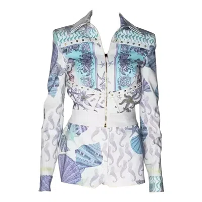 Pre-owned Versace S/s 2012  Seashell Print Jacket And Shorts Suit 38 - 2 In Gray