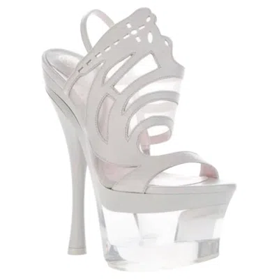 Pre-owned Versace S/s 2012 White Leather & Plexiglass Platform Sandals Size 41 - Us 11