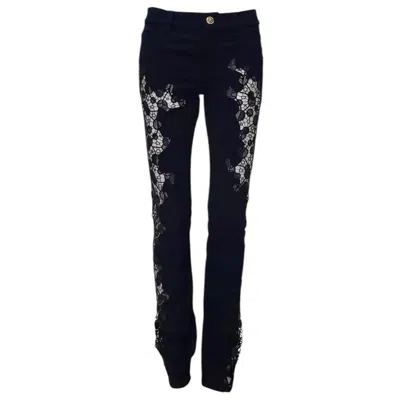 Pre-owned Versace S/s 2013 Look # 15  Black Lace Pannel Jeans Size 26