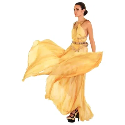 Pre-owned Versace S/s 2013 Look # 42 Embellished Gold Silk Gown Dress 40 - 4