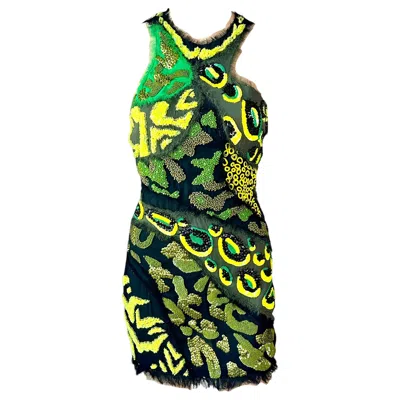 Pre-owned Versace S/s 2016 Runway Embellished Cutout Sheer Panels Mini Evening Dress In Black