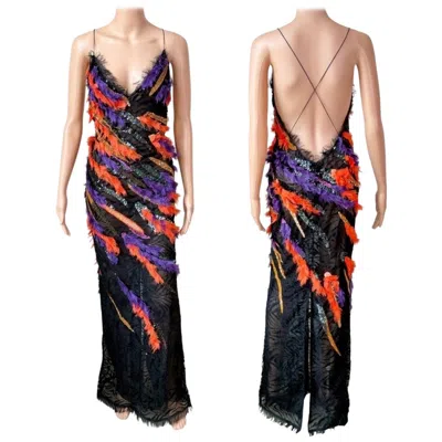 Pre-owned Versace S/s 2016 Runway Embellished Lace Cutout Sheer Backless Evening Dress In Black