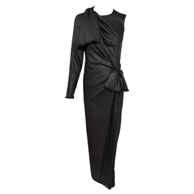 Pre-owned Versace S/s 2016  New Black Shimmery Metallic One Sleeve Cutout Evening Gown