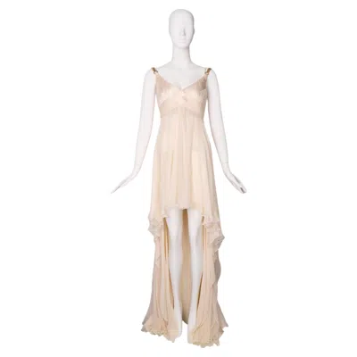 Pre-owned Versace Ss2007 Ivory Pleated Silk Chiffon Grecian Gown 42 In White