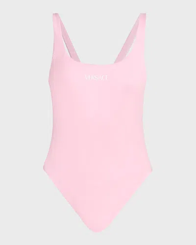 Versace Stamped Logo One-piece Swimsuit In Pink