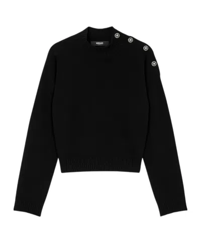 Versace Stand-up Neck Knitted Jumper In Black