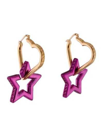 Pre-owned Versace Star & Heart Drop Hoop Earrings In Multi