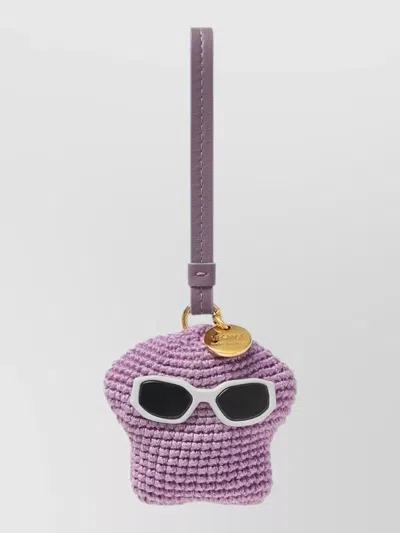 Versace Star Fabric Lambskin Keyring Gold Hardware In Purple