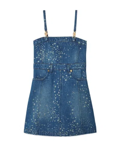 Versace Star-print Denim Dress In Blue