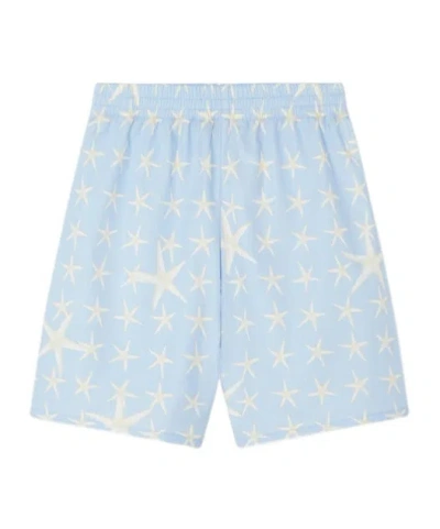 Versace Kids' Star-print Logo-embroidered Shorts In Blue