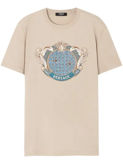 Versace Starfish Blason Cotton T-shirt In Neutrals