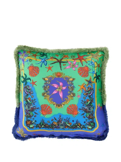 Versace Starfish-print Cushion In Green