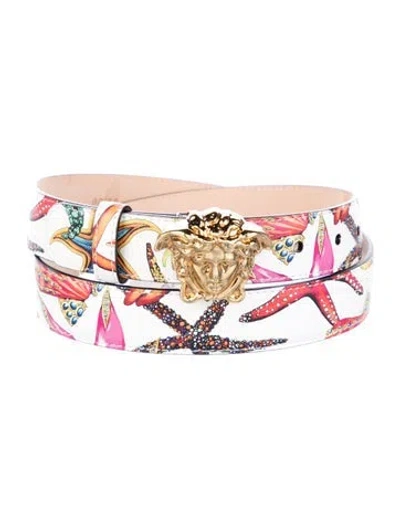 Pre-owned Versace Starfish Print Medusa Insignia Waist Belt In White