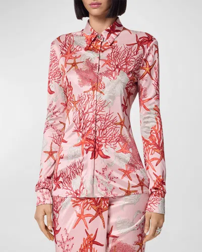 Versace Starfish Printed Jersey Shirt In Dusty Rosecoralbon