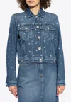 Versace Shimmering-appliques Denim Jacket In Blue