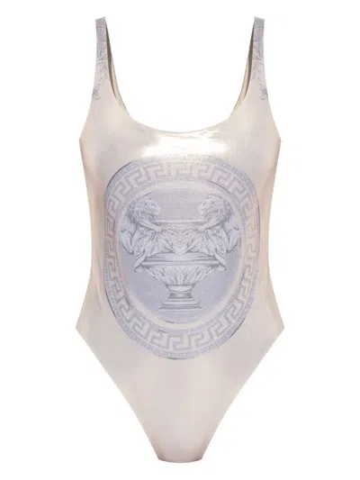 Versace Statue Print Swimsuit In Nude