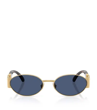 Versace Steel Oval Sunglasses In Gold