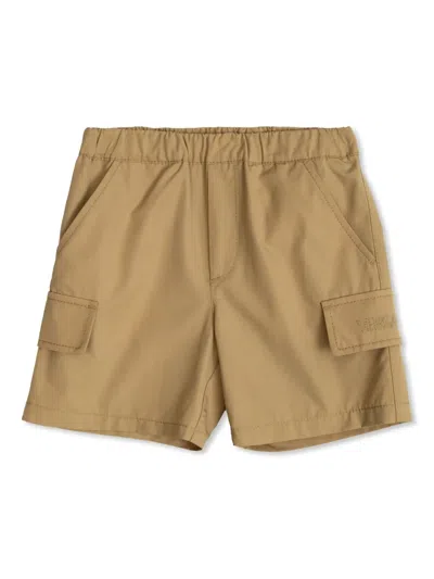 Versace Kids' Stitch-logo Cotton Shorts In Brown
