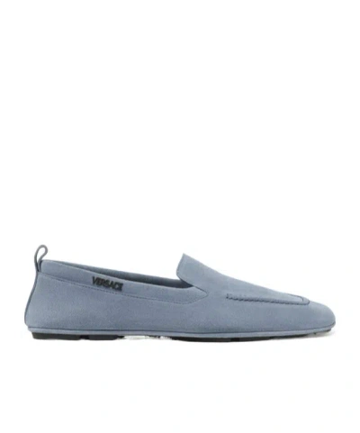 Versace Stitched Suede Loafers In Blue