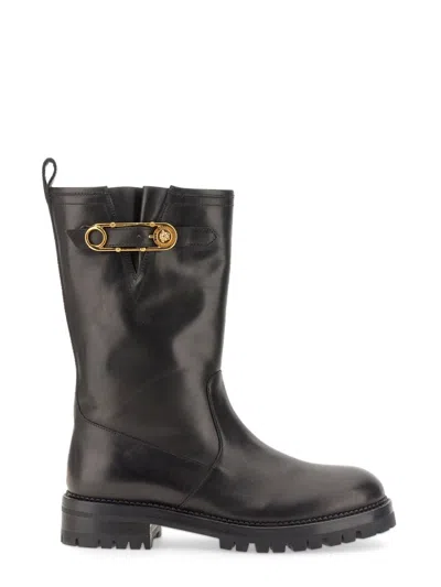 Versace Mid-calf Boots With Polished Finish In Black