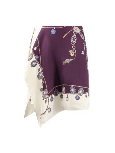 Versace Stolen Jewels Print Silk Mini Wrap Skirt In Purple