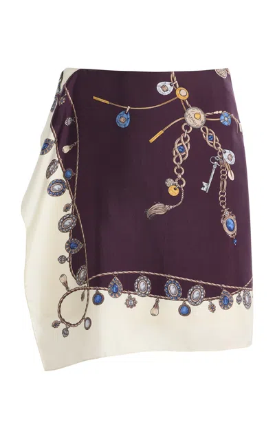Versace Stolen Jewels Silk-twill Mini Skirt In Purple