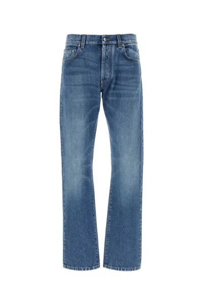 Versace Stone-washed Denim Pants In Non-stretch Fabric In Blue