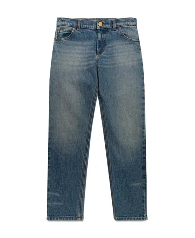 Versace Stonewashed Straight-leg Jeans In Blue