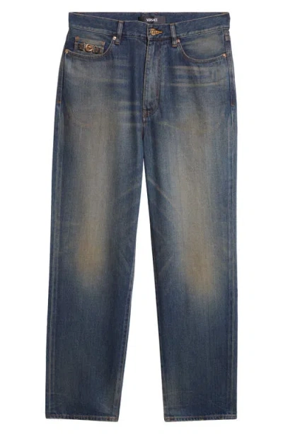 Versace Stop Straight Leg Jeans In Blue