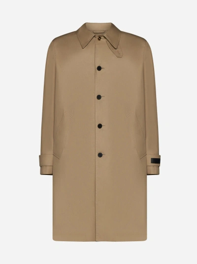 Versace Back Barocco Print Cotton Trench Coat In Beige,champagne