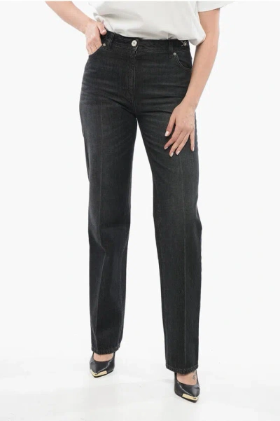 Versace Straight Fit Stone Washed Denims 20cm In Black