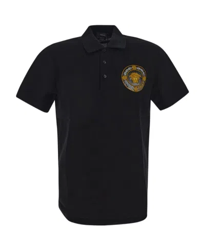 Versace Straight-hem Polo Shirt In Black