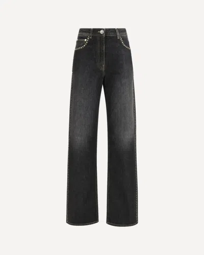 Versace Straight Jeans With Studs In Black