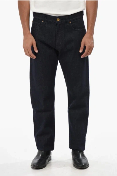 Versace Straight Leg Jeans With Golden Button 20cm In Black