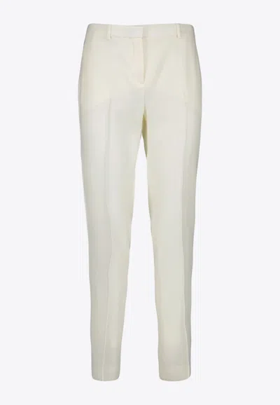 Versace Women Off White Tailored Flat Front Pant In Neutral