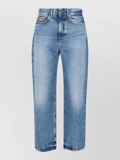 Versace Straight Leg Trousers Belt Loops Back Pockets In Blue