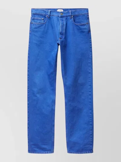 Versace Straight Leg Trousers Five Pocket Design In Blue