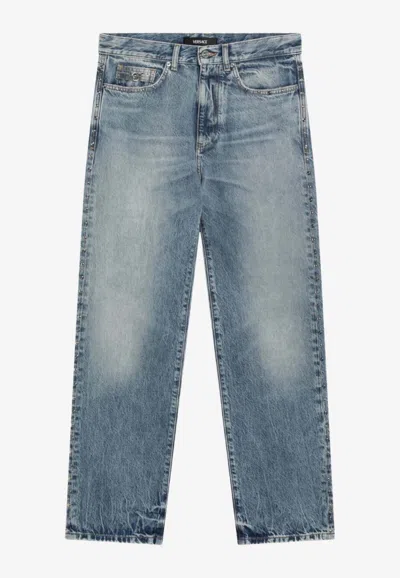Versace Straight-leg Washed-effect Jeans In Blue
