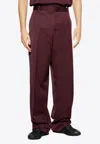 Versace Straight-leg Wool Tailored Pants In Burgundy