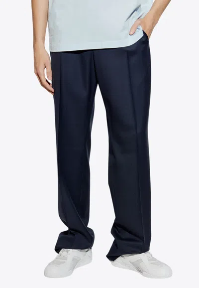 Versace Straight-leg Wool Tailored Pants In Navy