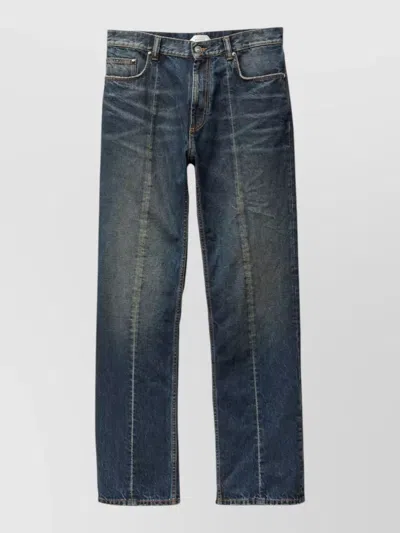 Versace Straight Trousers Faded Effect Distressed Hem In Blue