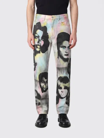 Versace Straight-leg Cotton Denim Jeans With All-over Graphic Print In Blue