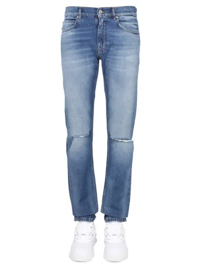 Versace Straight-leg Jeans With Distressed Detailing In Blue