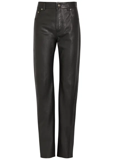 Versace Straight-leg Leather Trousers In Black