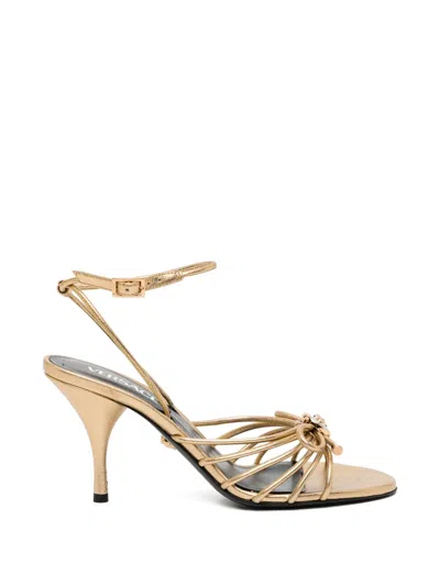 Versace Strap Knot Heeled Sandals In Gold