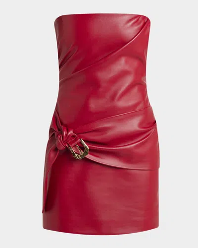 Versace Strapless Buckle-waist Lamb Leather Mini Dress