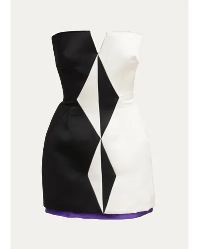 Versace Strapless Diamond Paneled Satin Mini Cocktail Dress In Multi