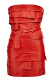Versace Strapless Leather Mini Dress In Red