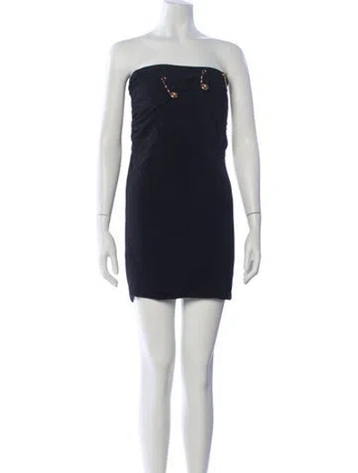 Pre-owned Versace Strapless Mini Dress In Blue